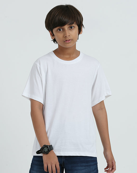 White Kids Round Neck Half Sleeve - front