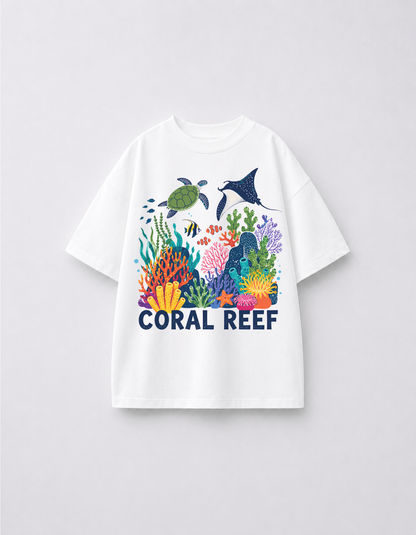 KEAR Coral Reef Kids Oversized T-Shirt | Premium Cotton Half Sleeve Tee for Boys & Girls